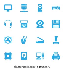 Set Of 16 Computer Icons Set.Collection Of Photocopy, Amplifier, Control Device And Other Elements.
