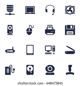 Set Of 16 Computer Icons Set.Collection Of Headset, Router, Amplifier And Other Elements.
