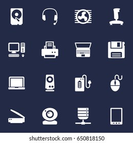 Set Of 16 Computer Icons Set.Collection Of Palmtop, Supply, Control Device And Other Elements.