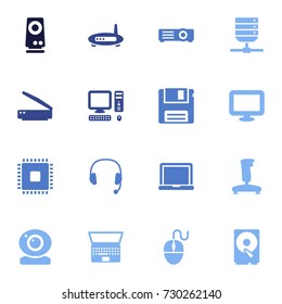 Set Of 16 Computer Icons Set.Collection Of Display, Hard Disk, Record And Other Elements.