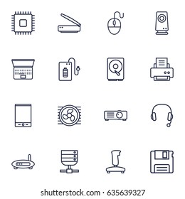 Set Of 16 Computer Outline Icons Set.Collection Of Projector, Tablet, Scanner And Other Elements.