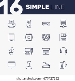 Set Of 16 Computer Outline Icons Set.Collection Of Monitor, Laptop, Tablet And Other Elements.