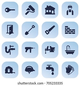 Set Of 16 Construction Icons Set.Collection Of Gauntlet, Pipeline, Clamp And Other Elements.