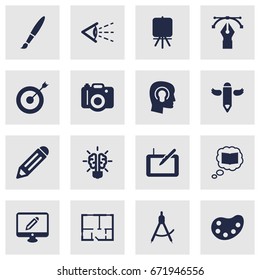 Set Of 16 Constructive Icons Set.Collection Of Compass, Screen, Photo And Other Elements.