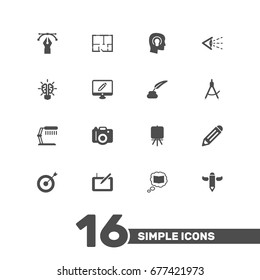 Set Of 16 Constructive Icons Set.Collection Of Writing, Illuminator, Bulb And Other Elements.