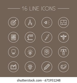 Set Of 16 Constructive Outline Icons Set.Collection Of Pencil, Easel, Concept And Other Elements.