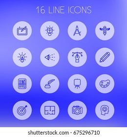 Set Of 16 Constructive Outline Icons Set.Collection Of Easel, Pencil, Target And Other Elements.