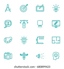 Set Of 16 Constructive Outline Icons Set.Collection Of Property Plan, Knowledge, Palette And Other Elements.