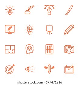 Set Of 16 Constructive Outline Icons Set.Collection Of Idea, Pencil, Paintbrush And Other Elements.