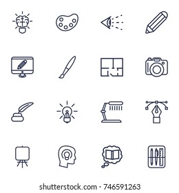 Set Of 16 Constructive Outline Icons Set.Collection Of Inkwell With Pen, Monitor, Idea And Other Elements.