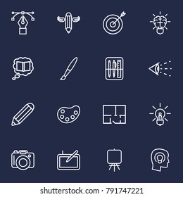 Set Of 16 Constructive Outline Icons Set.Collection Of Graphic Tablet, Idea, Vision And Other Elements.