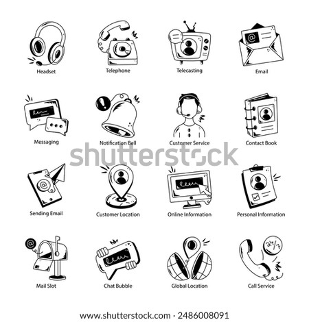 Set of 16 Contact Us Hand Drawn Icons

