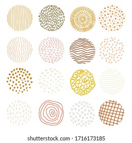 Set of 16 contemporary color doodle circle patterns. Abstract modern vector elements collection