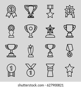 set of 16 contest outline icons such as star trophy, number 1 medal