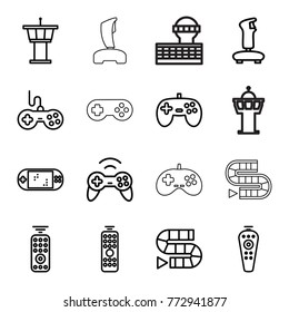 Set of 16 controller outline icons such as airport tower, joystick, dice game, remote control