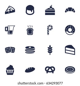 Set Of 16 Cook Icons Set.Collection Of Pepperoni, Crepe, Sweetmeat And Other Elements.