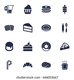 Set Of 16 Cook Icons Set.Collection Of Pepperoni, Grain, Dessert And Other Elements.