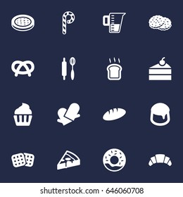 Set Of 16 Cook Icons Set.Collection Of Slice Bread, Snack, Pepperoni And Other Elements.