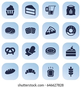 Set Of 16 Cook Icons Set.Collection Of Measurement, Muffin, Sweetmeat And Other Elements.