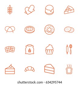 Set Of 16 Cook Outline Icons Set.Collection Of Pretzel, Cupcake, Apple Pie And Other Elements.