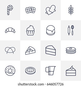 Set Of 16 Cook Outline Icons Set. Collection Of Donuts, Cupcake, Cheesecake And Other Elements.