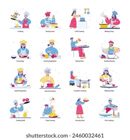 Set of 16 Cooking Doodle Mini Illustrations 

