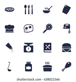 Set Of 16 Cooking Icons Set.Collection Of Pepperoni, Loaf, Jar And Other Elements.