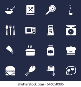 Set Of 16 Cooking Icons Set.Collection Of Kitchen Rasp, Broth, Non-Stick And Other Elements.