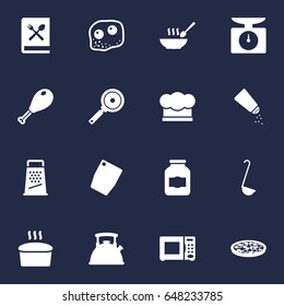 Set Of 16 Cooking Icons Set.Collection Of Jar, Kitchen Rasp, Weighing Machine And Other Elements.