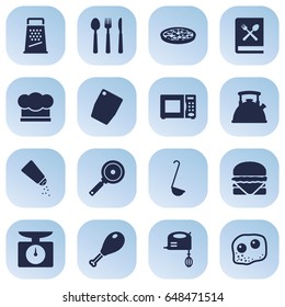 Set Of 16 Cooking Icons Set.Collection Of Electronic Oven, Kitchen Rasp, Poultry Foot And Other Elements.