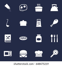 Set Of 16 Cooking Icons Set.Collection Of Saucepan, Eggs, Non-Stick And Other Elements.