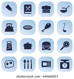 Set Of 16 Cooking Icons Set.Collection Of Saltshaker, Scoop, Electronic Oven And Other Elements.