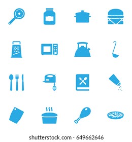 Set Of 16 Cooking Icons Set.Collection Of Jar, Scoop, Blender And Other Elements.