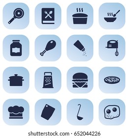 Set Of 16 Cooking Icons Set.Collection Of Scoop, Saucepan, Jar And Other Elements.