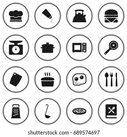 Set Of 16 Cooking Icons Set.Collection Of Loaf, Kitchen Rasp, Saucepan And Other Elements.