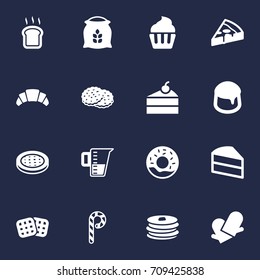 Set Of 16 Cooking Icons Set.Collection Of Cake, Muffin, Custard And Other Elements.