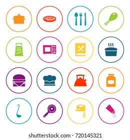 Set Of 16 Cooking Icons Set.Collection Of Kitchen Rasp, Pepperoni, Saucepan And Other Elements.