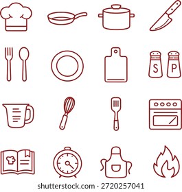 Set von 16 Koch- und Küchenkontursymbolen in einem sauberen, minimalen Stil.
Umfasst Lebensmittel- und Küchensymbole wie Kochmütze, Pfanne, Topf, Geschirr,
Timer, Rezeptbuch und Kochutensilien.

Perfekt für Websites, mobile Apps, UI-Design, Food-Blogs, Menüs,
Präsentationen und kulinarische Projekte.