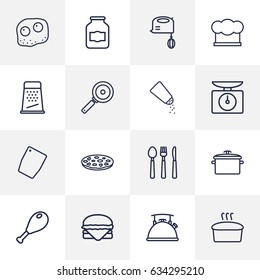 Set Of 16 Cooking Outline Icons Set.Collection Of Pizza, Mixer, Pan And Other Elements.