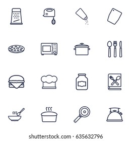 Set Of 16 Cooking Outline Icons Set.Collection Of Skillet, Grater, Microwave And Other Elements.
