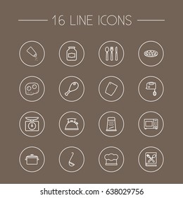 Set Of 16 Cooking Outline Icons Set.Collection Of Scales, Grater, Jug And Other Elements.