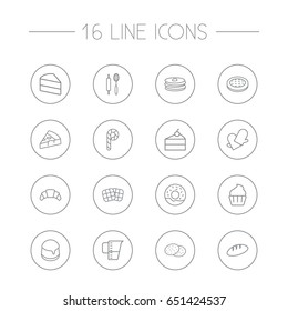 Set Of 16 Cooking Outline Icons Set.Collection Of Donuts, Gloves, Rolling Pin And Other Elements.