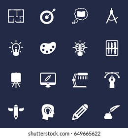 Set Of 16 Creative Icons Set.Collection Of Pencil, Illuminator, Concept And Other Elements.