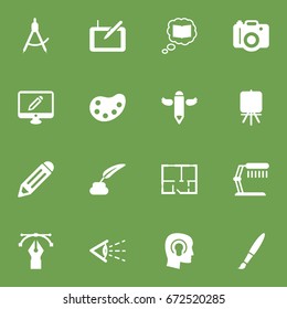 Set Of 16 Creative Icons Set.Collection Of Stand , Compass , Pen Elements.