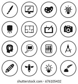 Set Of 16 Creative Icons Set.Collection Of Science, Bulb, Artist And Other Elements.