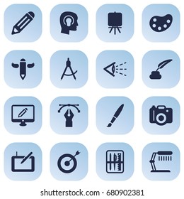 Set Of 16 Creative Icons Set.Collection Of Idea, Gadget, Compass And Other Elements.