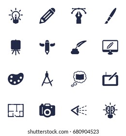 Set Of 16 Creative Icons Set.Collection Of Bulb, Pencil, Brush And Other Elements.