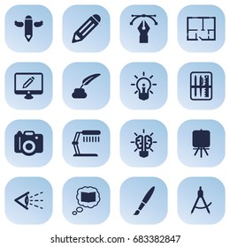 Set Of 16 Creative Icons Set.Collection Of Science , Stand , Compass Elements.