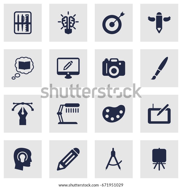 Set Of 16 Creative Icons Set.Collection\
Of Arrow, Science, Case And Other\
Elements.