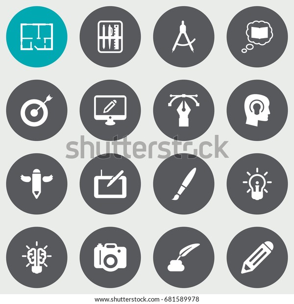 Set Of 16 Creative Icons Set.Collection\
Of Science, Arrow, Pencil And Other\
Elements.